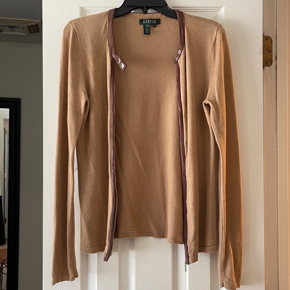 Ralph Lauren Camel Cardigan with Chocolate Accents